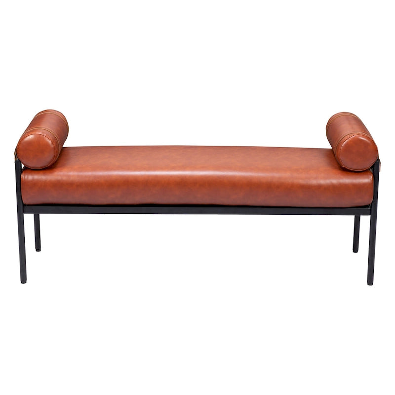 HomeRoots 56 Brown Faux Leather Upholstered Bench - 55.9' X '24.8' X '16.1