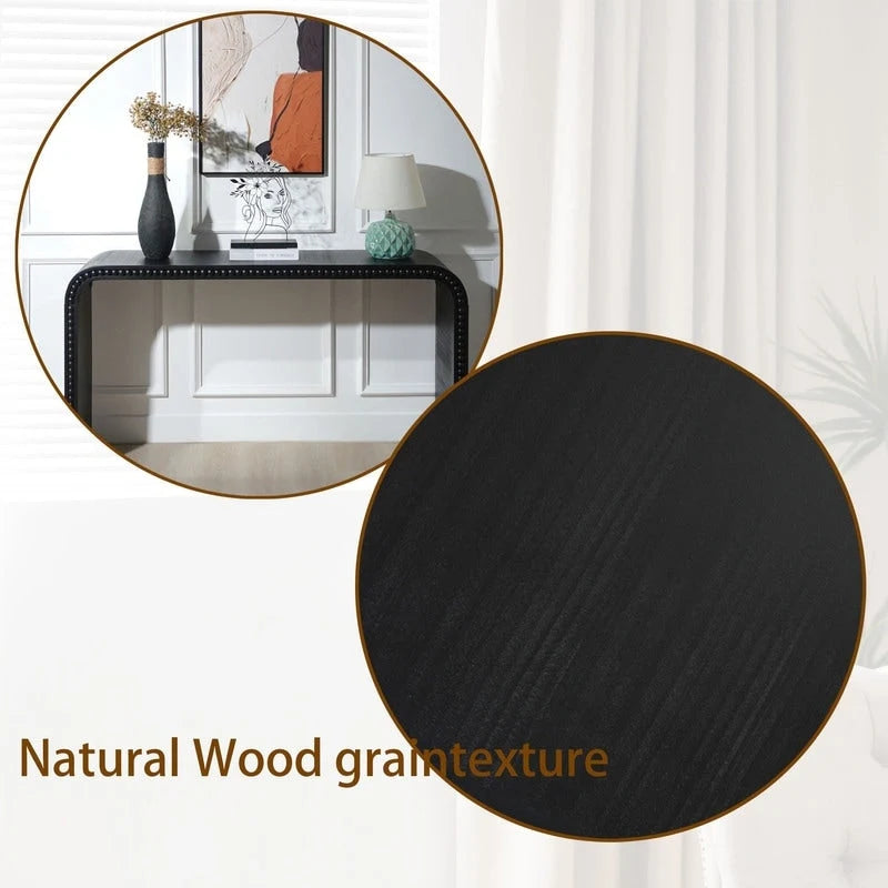 59 Entryway Table, Curved Waterfall-style Table,Console Table with Wood Beads