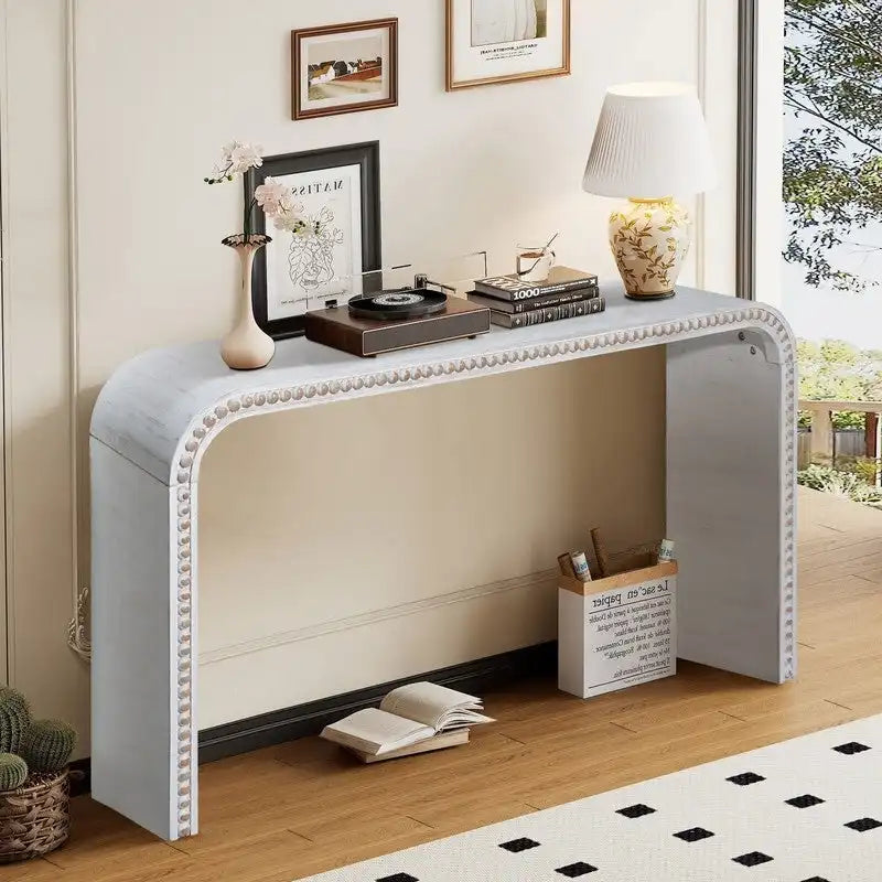 59 Entryway Table, Curved Waterfall-style Table,Console Table with Wood Beads