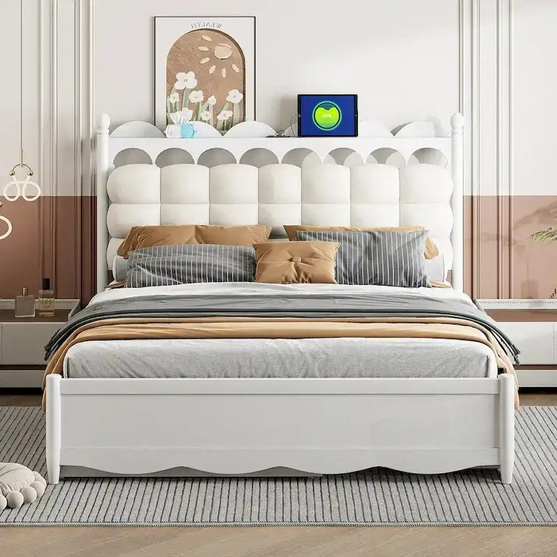 Wooden Storage Platform Bed with 2 Big Drawers and Twin-XL Size Trundle