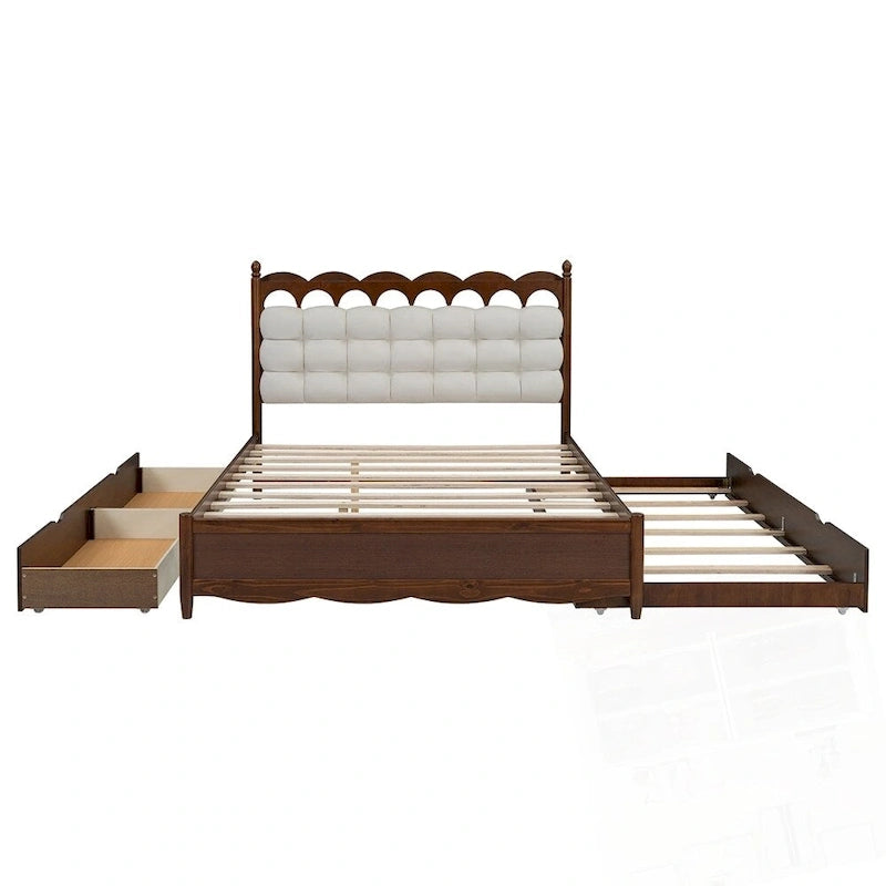 Wooden Storage Platform Bed with 2 Big Drawers and Twin-XL Size Trundle