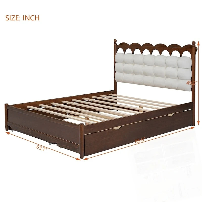 Wooden Storage Platform Bed with 2 Big Drawers and Twin-XL Size Trundle