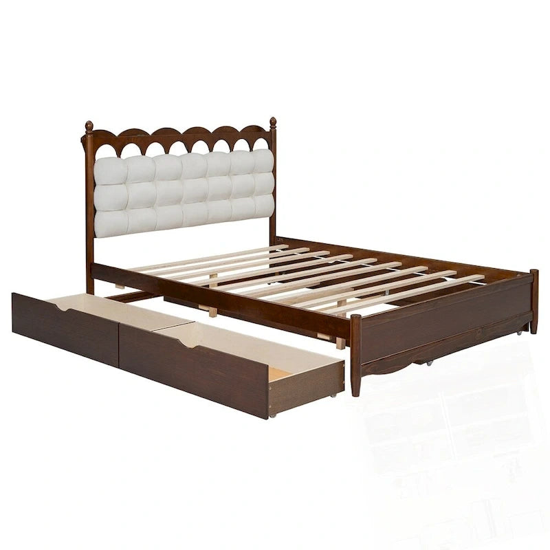Wooden Storage Platform Bed with 2 Big Drawers and Twin-XL Size Trundle
