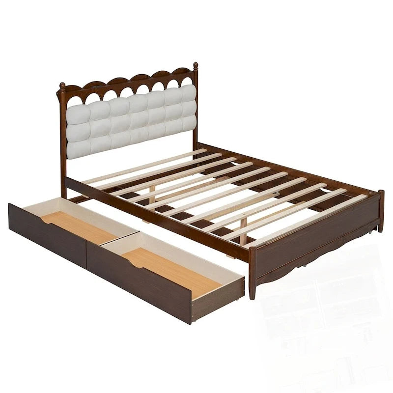 Wooden Storage Platform Bed with 2 Big Drawers and Twin-XL Size Trundle