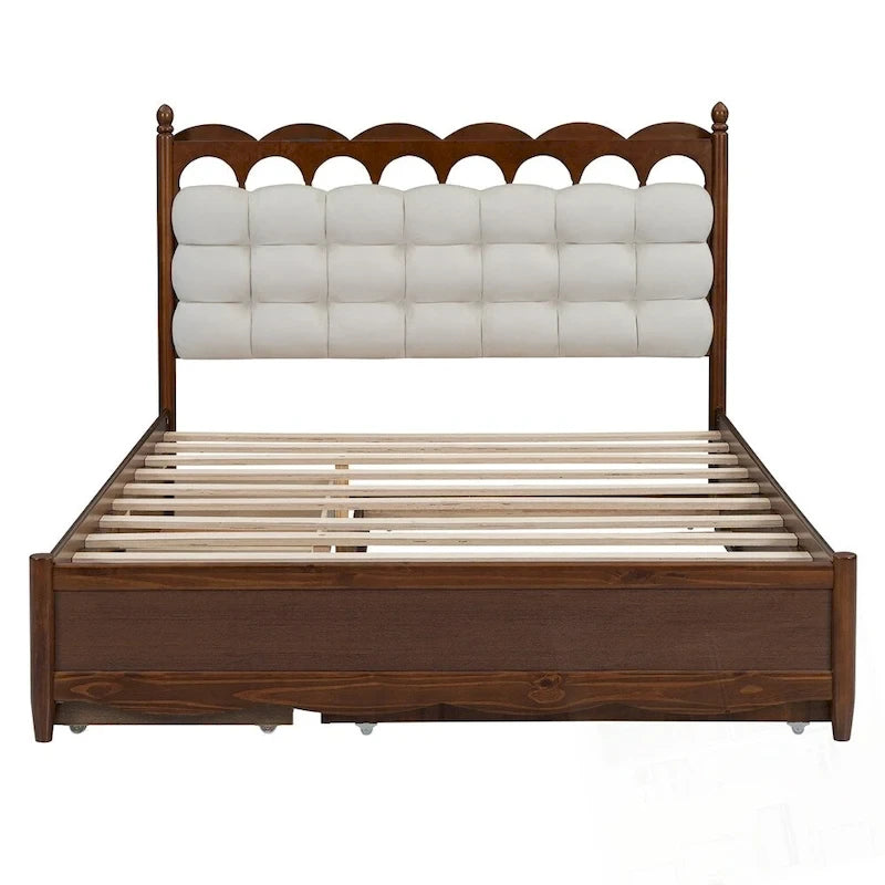 Wooden Storage Platform Bed with 2 Big Drawers and Twin-XL Size Trundle