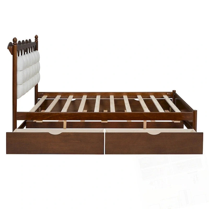Wooden Storage Platform Bed with 2 Big Drawers and Twin-XL Size Trundle