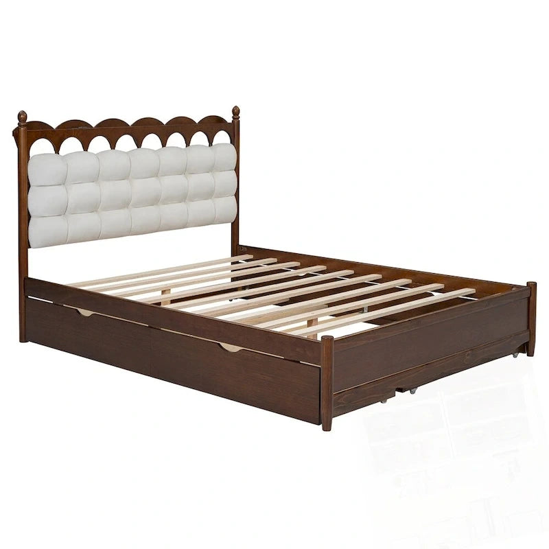 Wooden Storage Platform Bed with 2 Big Drawers and Twin-XL Size Trundle