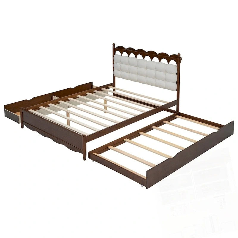 Wooden Storage Platform Bed with 2 Big Drawers and Twin-XL Size Trundle