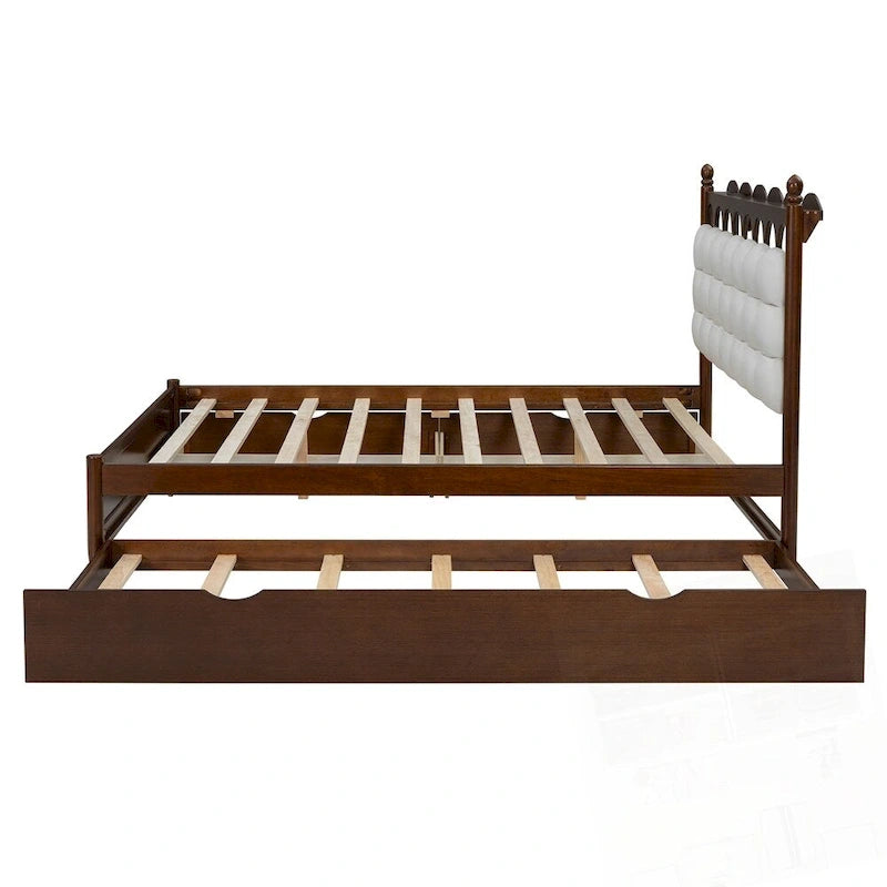 Wooden Storage Platform Bed with 2 Big Drawers and Twin-XL Size Trundle
