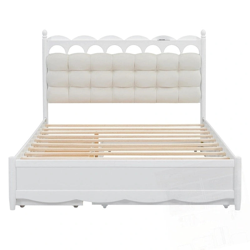 Wooden Storage Platform Bed with 2 Big Drawers and Twin-XL Size Trundle
