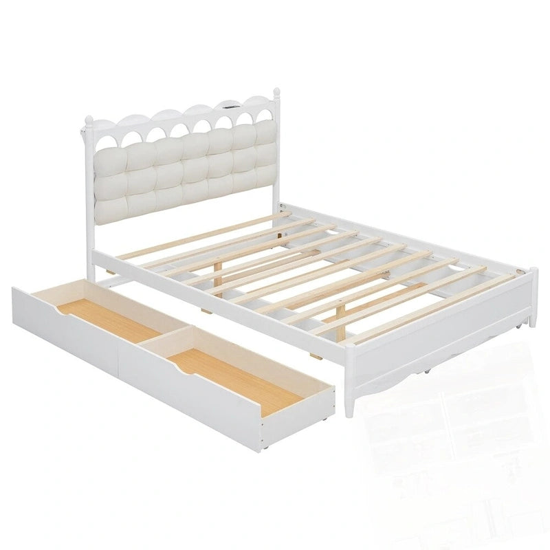 Wooden Storage Platform Bed with 2 Big Drawers and Twin-XL Size Trundle