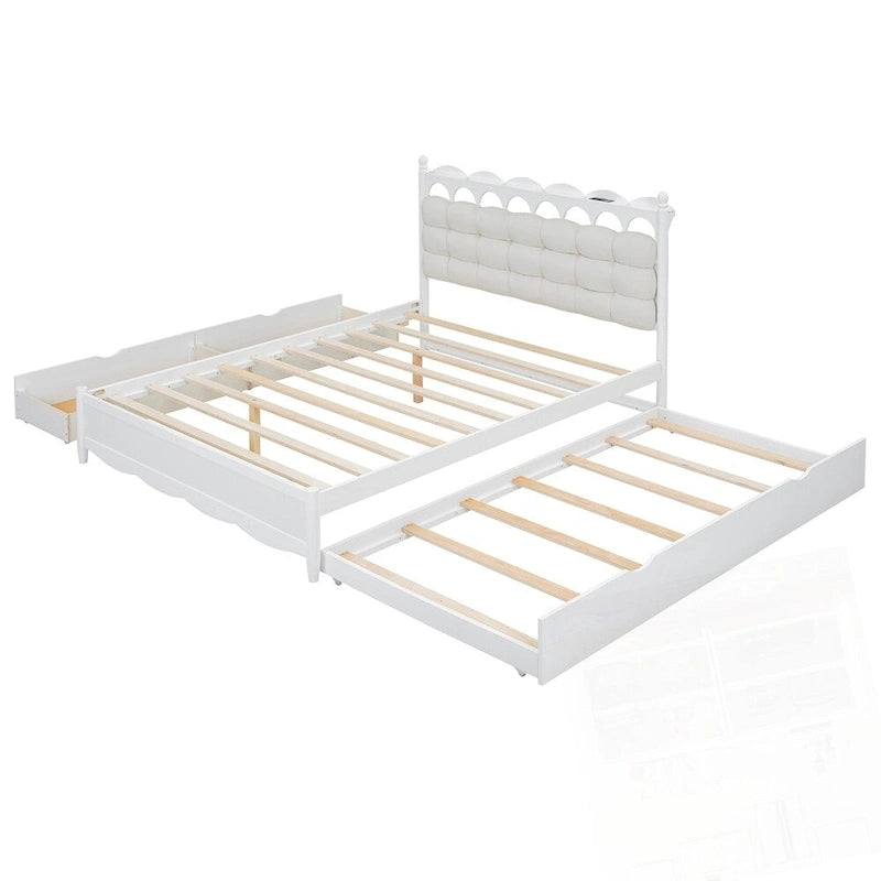 Wooden Storage Platform Bed with 2 Big Drawers and Twin-XL Size Trundle