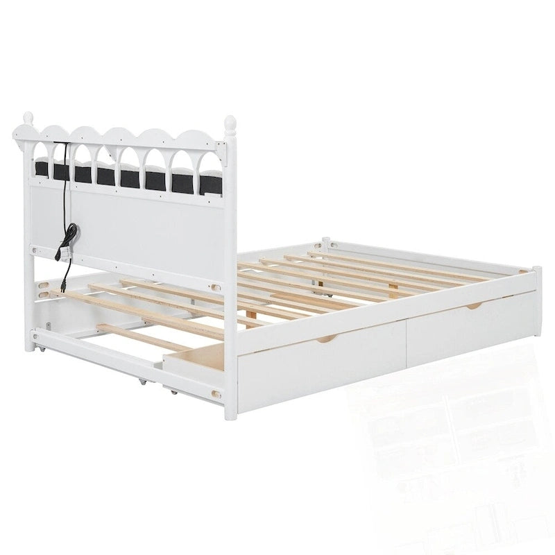 Wooden Storage Platform Bed with 2 Big Drawers and Twin-XL Size Trundle