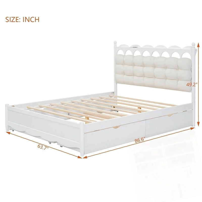 Wooden Storage Platform Bed with 2 Big Drawers and Twin-XL Size Trundle