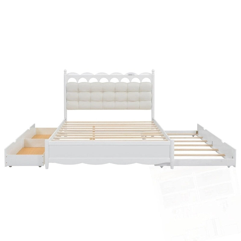 Wooden Storage Platform Bed with 2 Big Drawers and Twin-XL Size Trundle