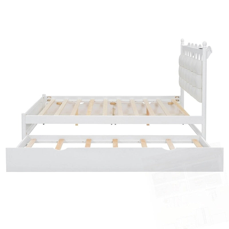 Wooden Storage Platform Bed with 2 Big Drawers and Twin-XL Size Trundle