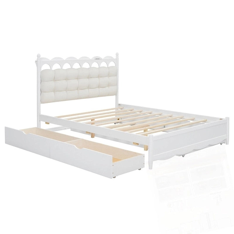 Wooden Storage Platform Bed with 2 Big Drawers and Twin-XL Size Trundle