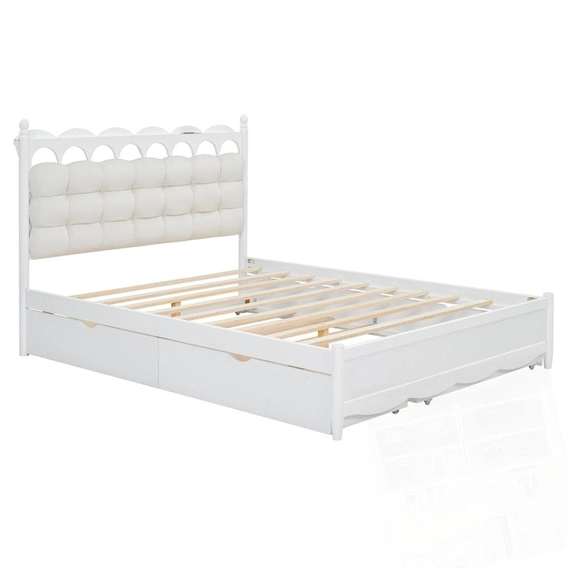 Wooden Storage Platform Bed with 2 Big Drawers and Twin-XL Size Trundle