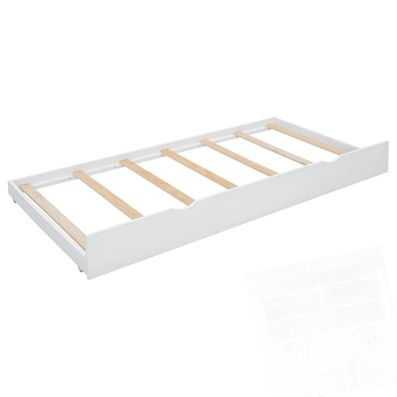 Wooden Storage Platform Bed with 2 Big Drawers and Twin-XL Size Trundle