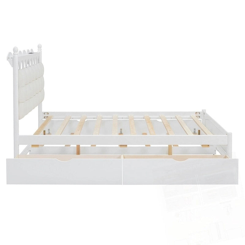 Wooden Storage Platform Bed with 2 Big Drawers and Twin-XL Size Trundle