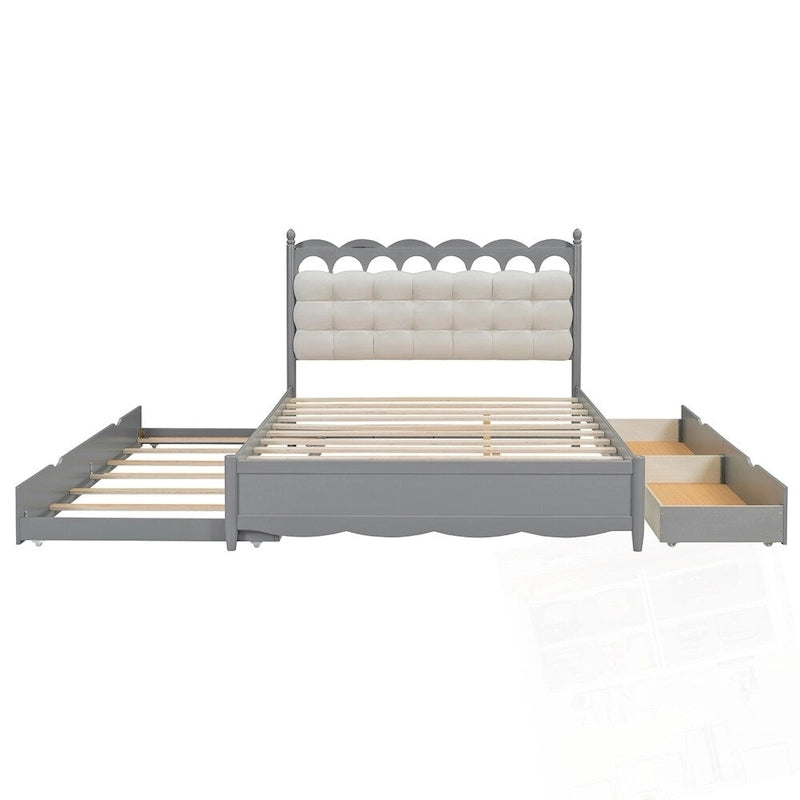 Wooden Storage Platform Bed with 2 Big Drawers and Twin-XL Size Trundle