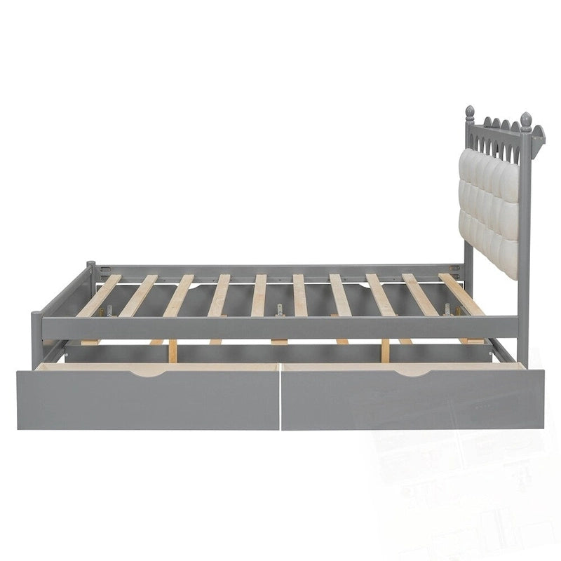 Wooden Storage Platform Bed with 2 Big Drawers and Twin-XL Size Trundle