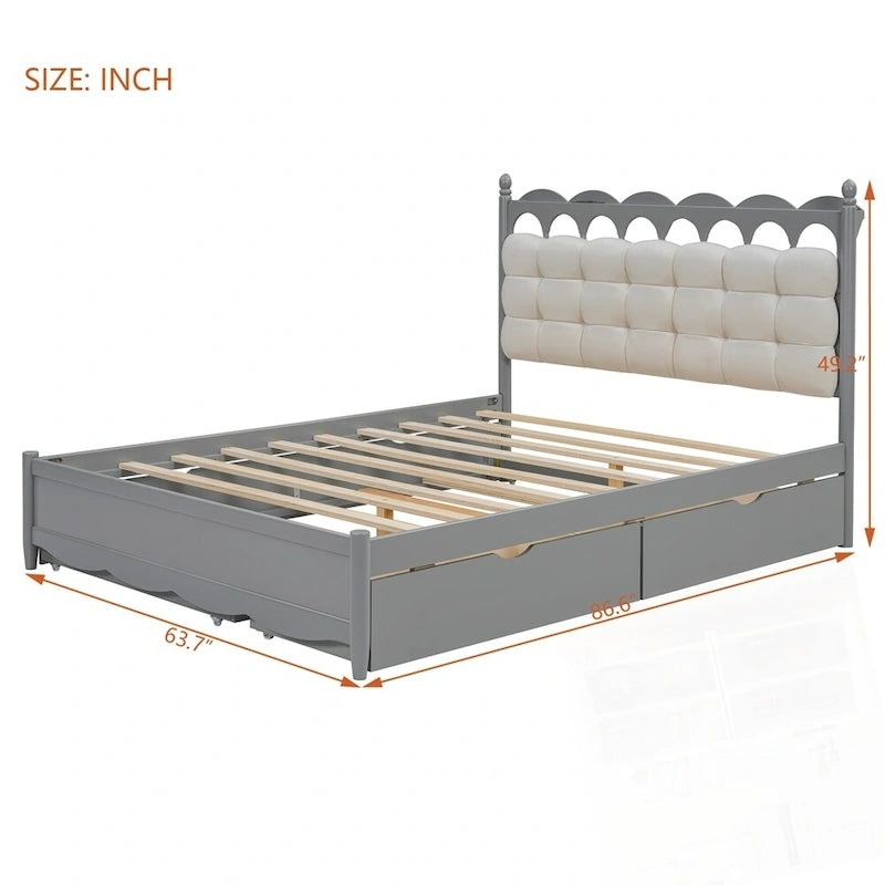 Wooden Storage Platform Bed with 2 Big Drawers and Twin-XL Size Trundle