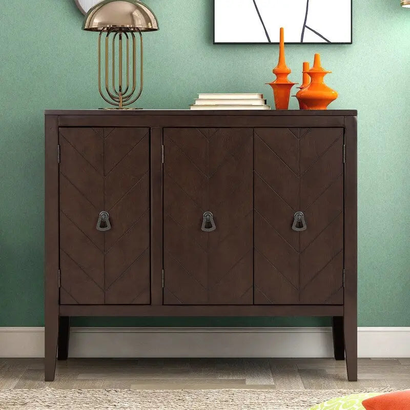 Vintage Adjustable Shelf Cabinet  Entryway Storage with Retro Handles & Pinewood Legs - 15.70in. W X37.00in.DX31.50in. H