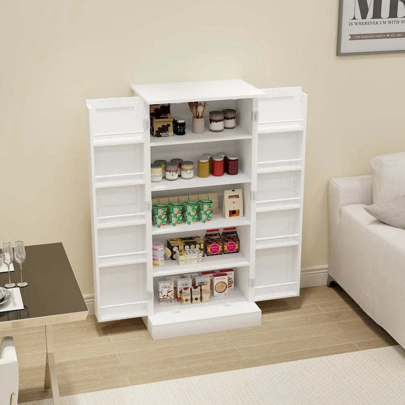 50 LED Kitchen Pantry Cabinet,Freestanding Buffet Cupboards Sideboard with 2 Doors with Racks and 2 Adjustable Shelves