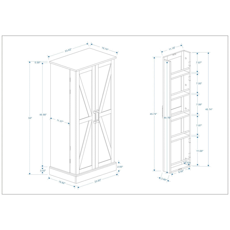 50 LED Kitchen Pantry Cabinet,Freestanding Buffet Cupboards Sideboard with 2 Doors with Racks and 2 Adjustable Shelves