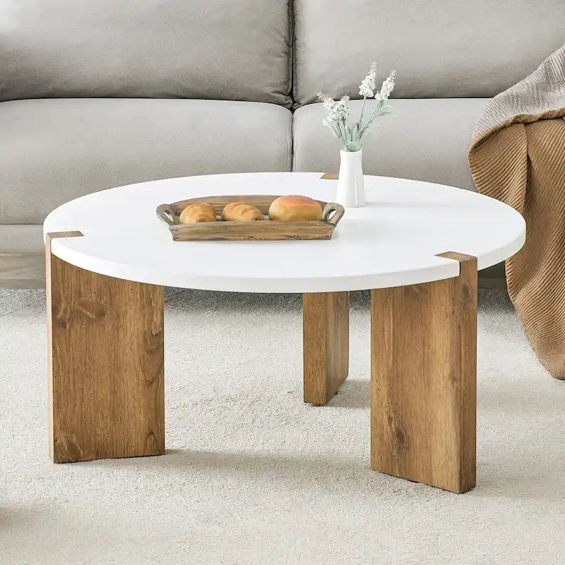 Coffee Table Round Coffee Table with Rectangular Legs Home Center Table Wooden Side Table for Living Room