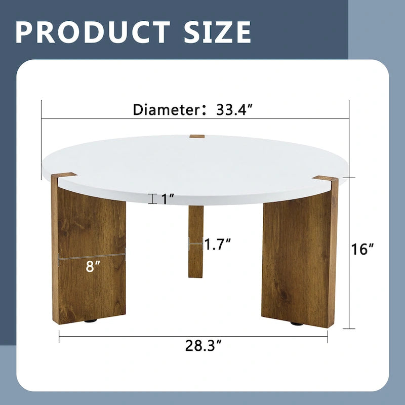 Coffee Table Round Coffee Table with Rectangular Legs Home Center Table Wooden Side Table for Living Room