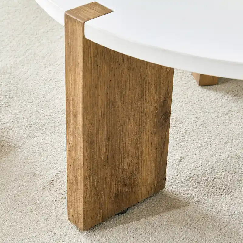 Coffee Table Round Coffee Table with Rectangular Legs Home Center Table Wooden Side Table for Living Room
