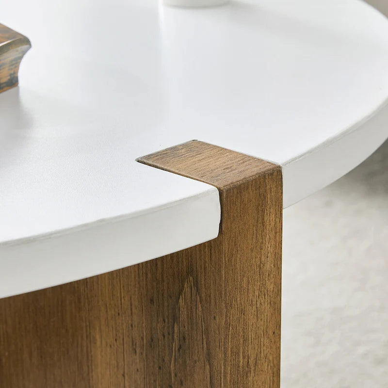 Coffee Table Round Coffee Table with Rectangular Legs Home Center Table Wooden Side Table for Living Room
