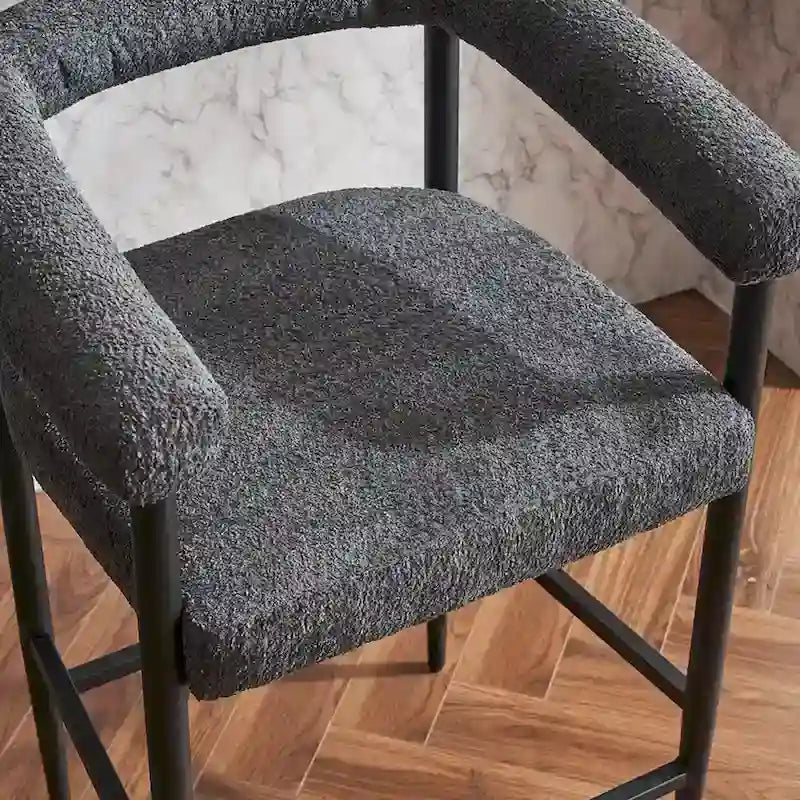 Modern Boucle Bar Stools Set of 2,Counter Height with Metal Frame & Armrests for Kitchen Island, Dining Room