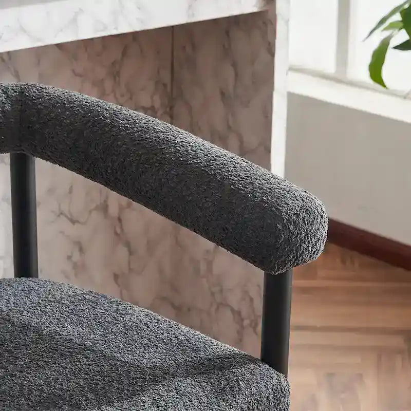 Modern Boucle Bar Stools Set of 2,Counter Height with Metal Frame & Armrests for Kitchen Island, Dining Room