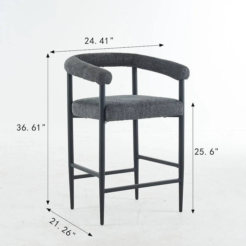 Modern Boucle Bar Stools Set of 2,Counter Height with Metal Frame & Armrests for Kitchen Island, Dining Room