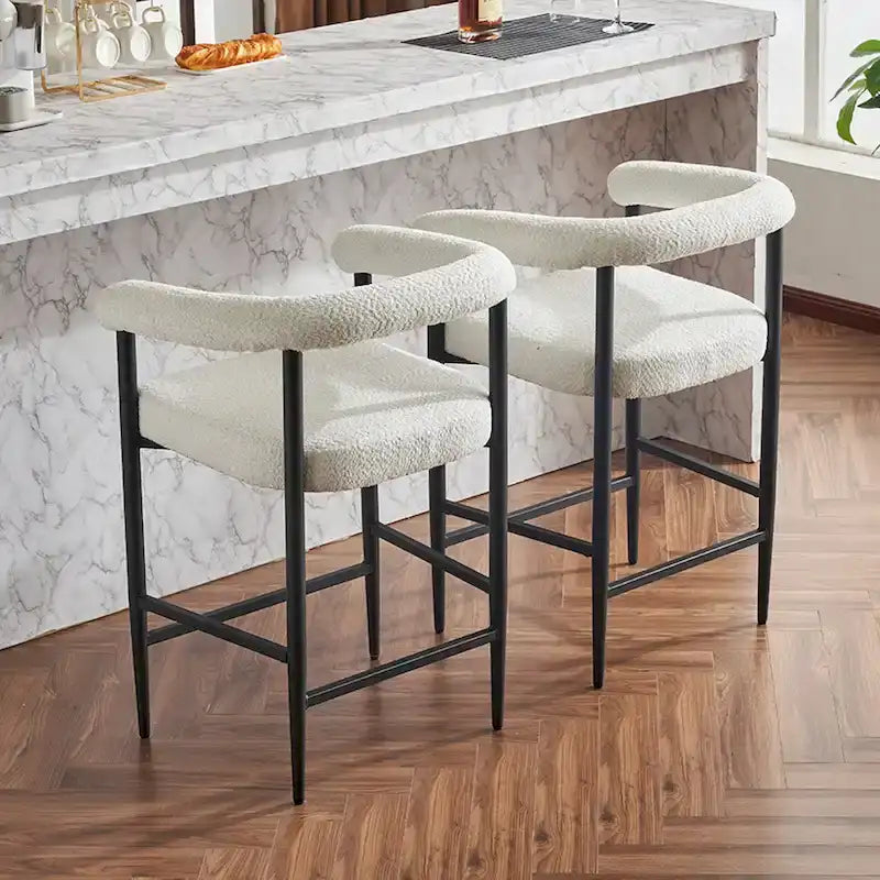 Modern Boucle Bar Stools Set of 2,Counter Height with Metal Frame & Armrests for Kitchen Island, Dining Room