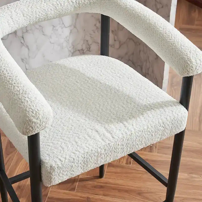 Modern Boucle Bar Stools Set of 2,Counter Height with Metal Frame & Armrests for Kitchen Island, Dining Room