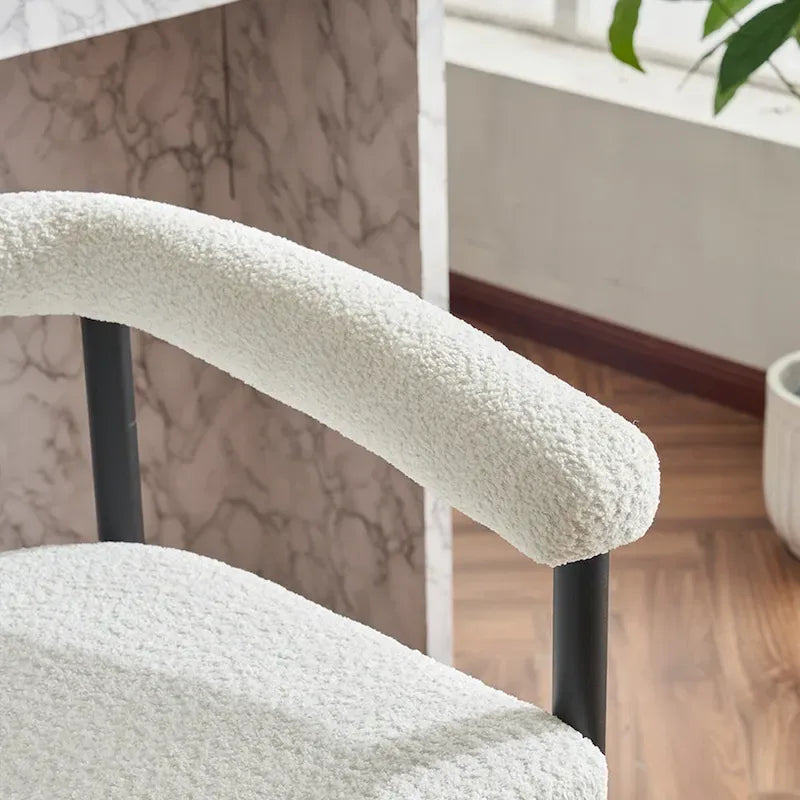 Modern Boucle Bar Stools Set of 2,Counter Height with Metal Frame & Armrests for Kitchen Island, Dining Room
