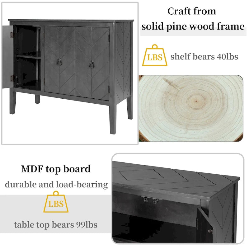 Vintage Accent Storage Cabinet with Adjustable Shelf, Solid Wood Sideboard Console Table Sofa Table