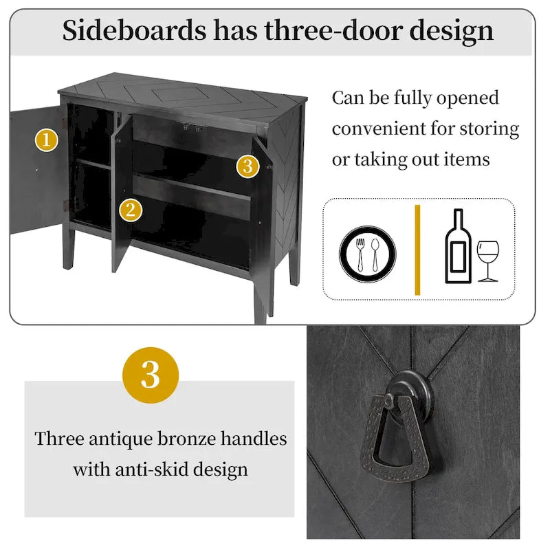 Vintage Accent Storage Cabinet with Adjustable Shelf, Solid Wood Sideboard Console Table Sofa Table