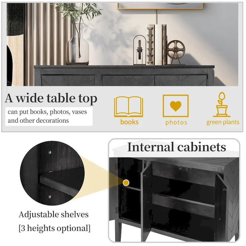 Vintage Accent Storage Cabinet with Adjustable Shelf, Solid Wood Sideboard Console Table Sofa Table