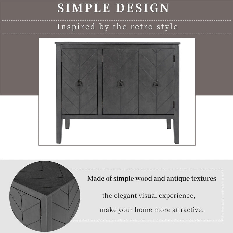 Vintage Accent Storage Cabinet with Adjustable Shelf, Solid Wood Sideboard Console Table Sofa Table