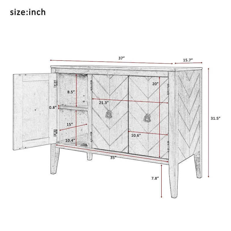 Vintage Accent Storage Cabinet with Adjustable Shelf, Solid Wood Sideboard Console Table Sofa Table