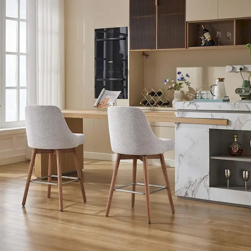 Swivel Bar Stools Set of 2, Counter Height Barstools with Backs and Wood Legs,Upholstered Chairs for Kitchen Island