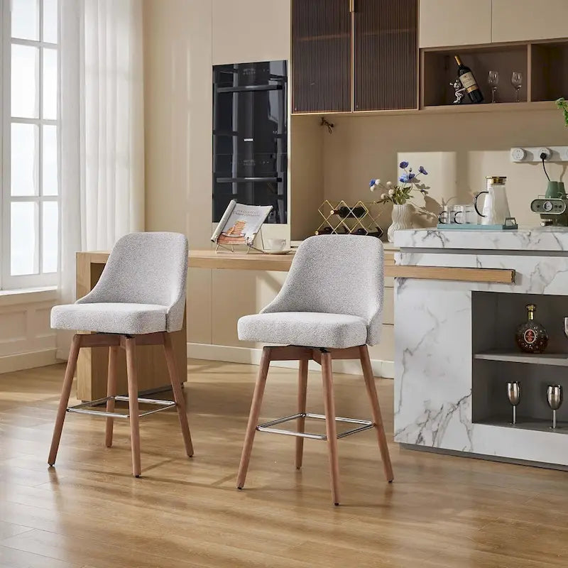 Swivel Bar Stools Set of 2, Counter Height Barstools with Backs and Wood Legs,Upholstered Chairs for Kitchen Island