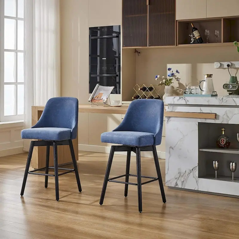 Swivel Bar Stools Set of 2, Counter Height Barstools with Backs and Wood Legs,Upholstered Chairs for Kitchen Island