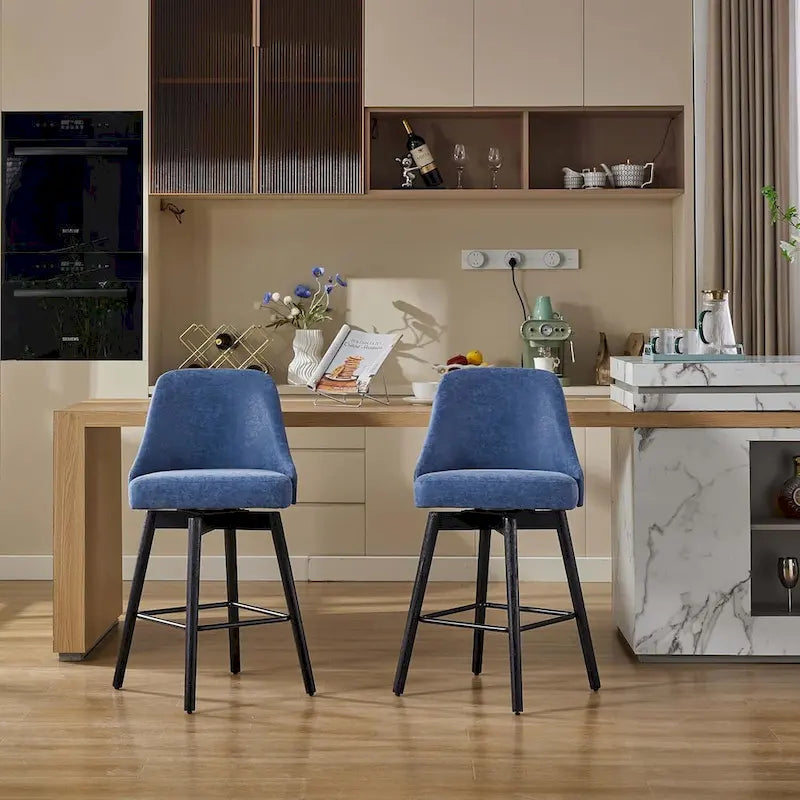 Swivel Bar Stools Set of 2, Counter Height Barstools with Backs and Wood Legs,Upholstered Chairs for Kitchen Island