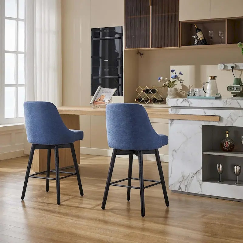 Swivel Bar Stools Set of 2, Counter Height Barstools with Backs and Wood Legs,Upholstered Chairs for Kitchen Island